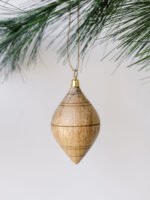 Set of 6 Hand-Carved Natural Mango Wood Ornaments with Brass Topper and Jute Hanger - Image 11
