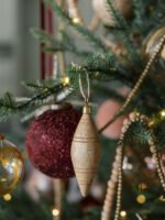 Set of 6 Hand-Carved Natural Mango Wood Ornaments with Brass Topper and Jute Hanger - Image 7