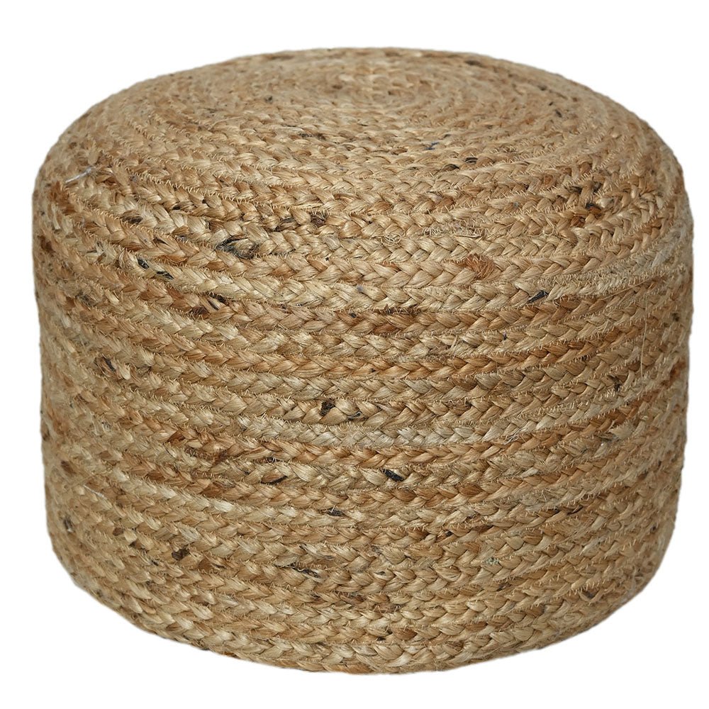 OTT-S25001 Luxury Handcrafted Round Braided Jute Ottoman Pouf - Eco-Friendly Bohemian Home Accent - Image 1