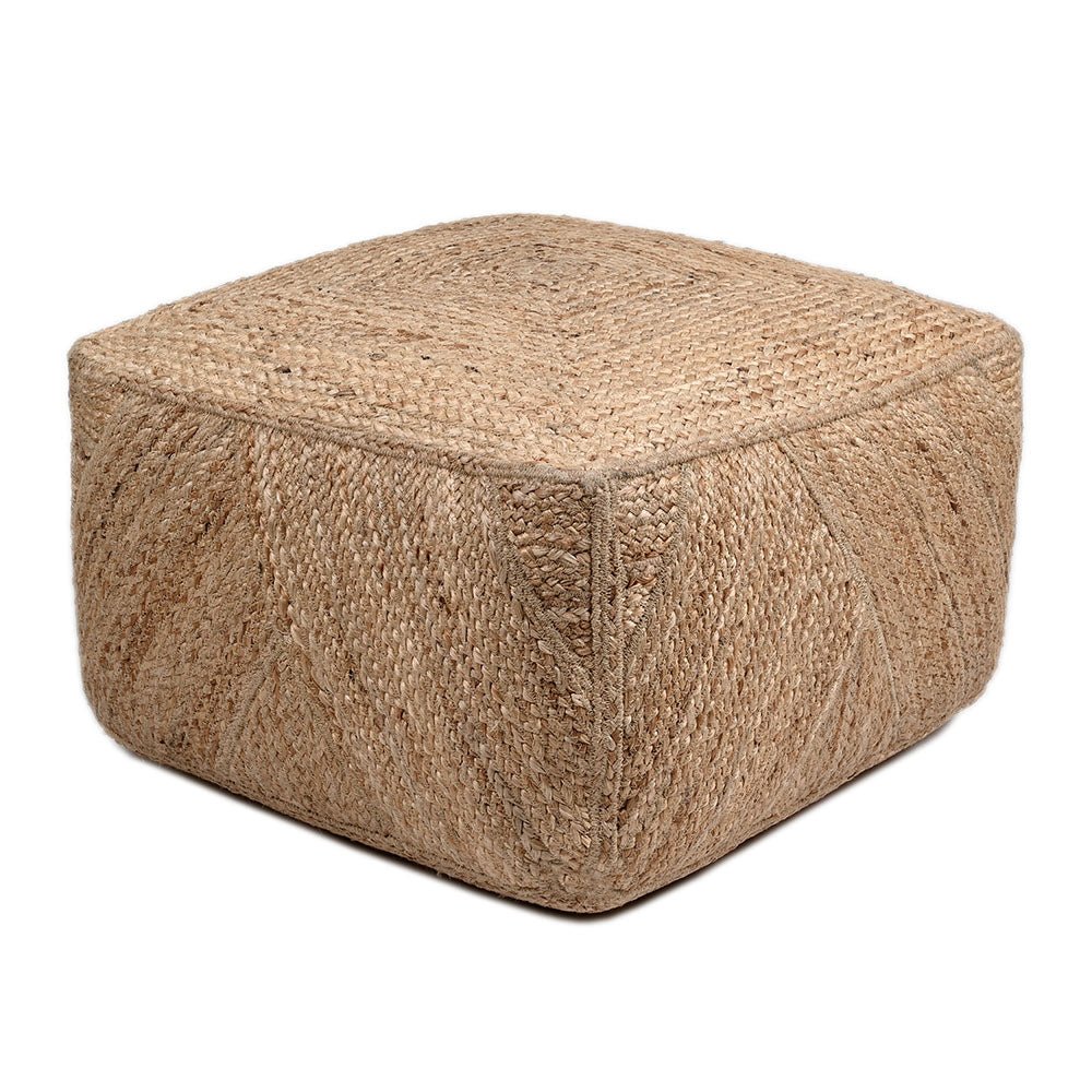 OTT-S25003 Handmade Square Braided Jute Ottoman Pouf - Artisanal Accent for Stylish Interiors - Image 1