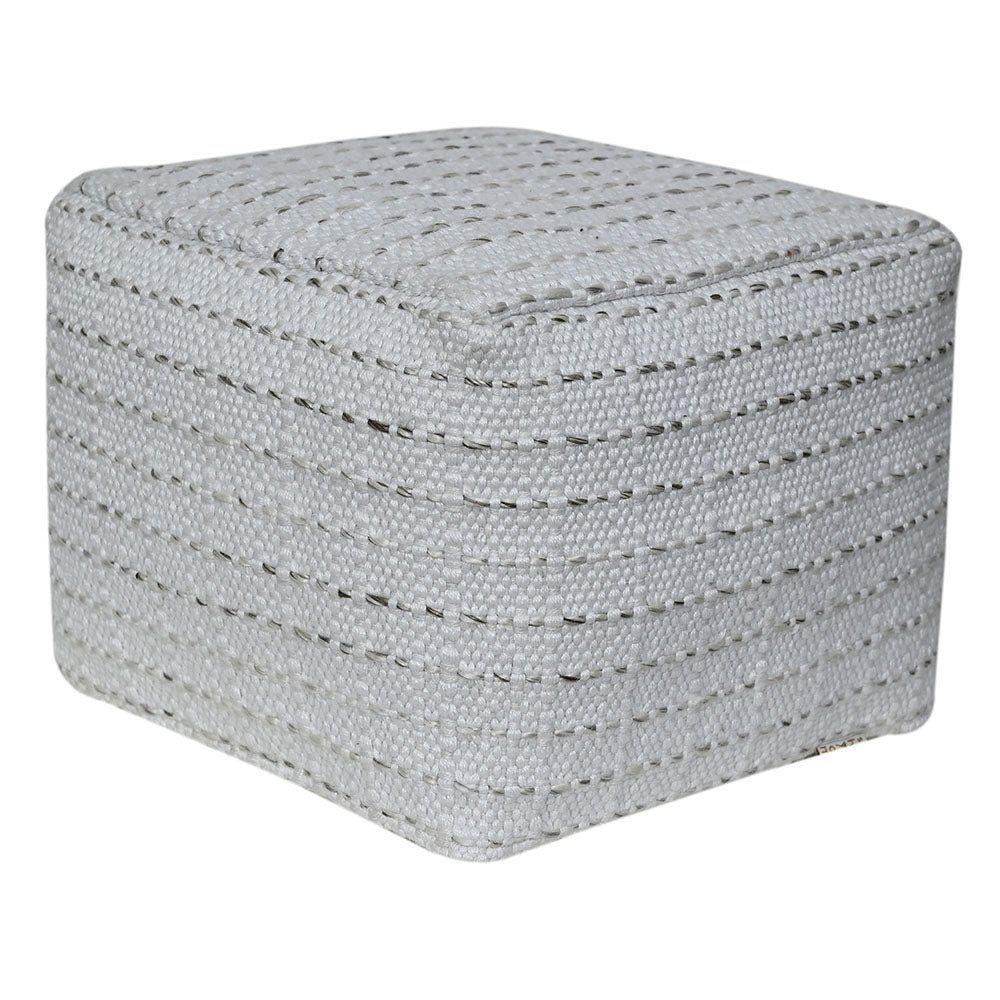 OTT-S25004 Handcrafted CG Hunter Square Striped Woven Ottoman Pouf - Artisanal Style & Versatile Comfort - Image 1