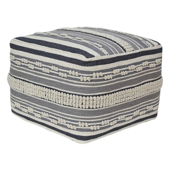 Handwoven Square Stripe Loop Ottoman Pouf - Artisanal Charm & Eco-Friendly Design