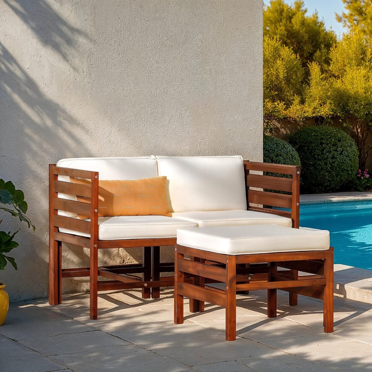 Sanibel 3-Piece Modular Acacia Chairs and Ottoman - Image 1