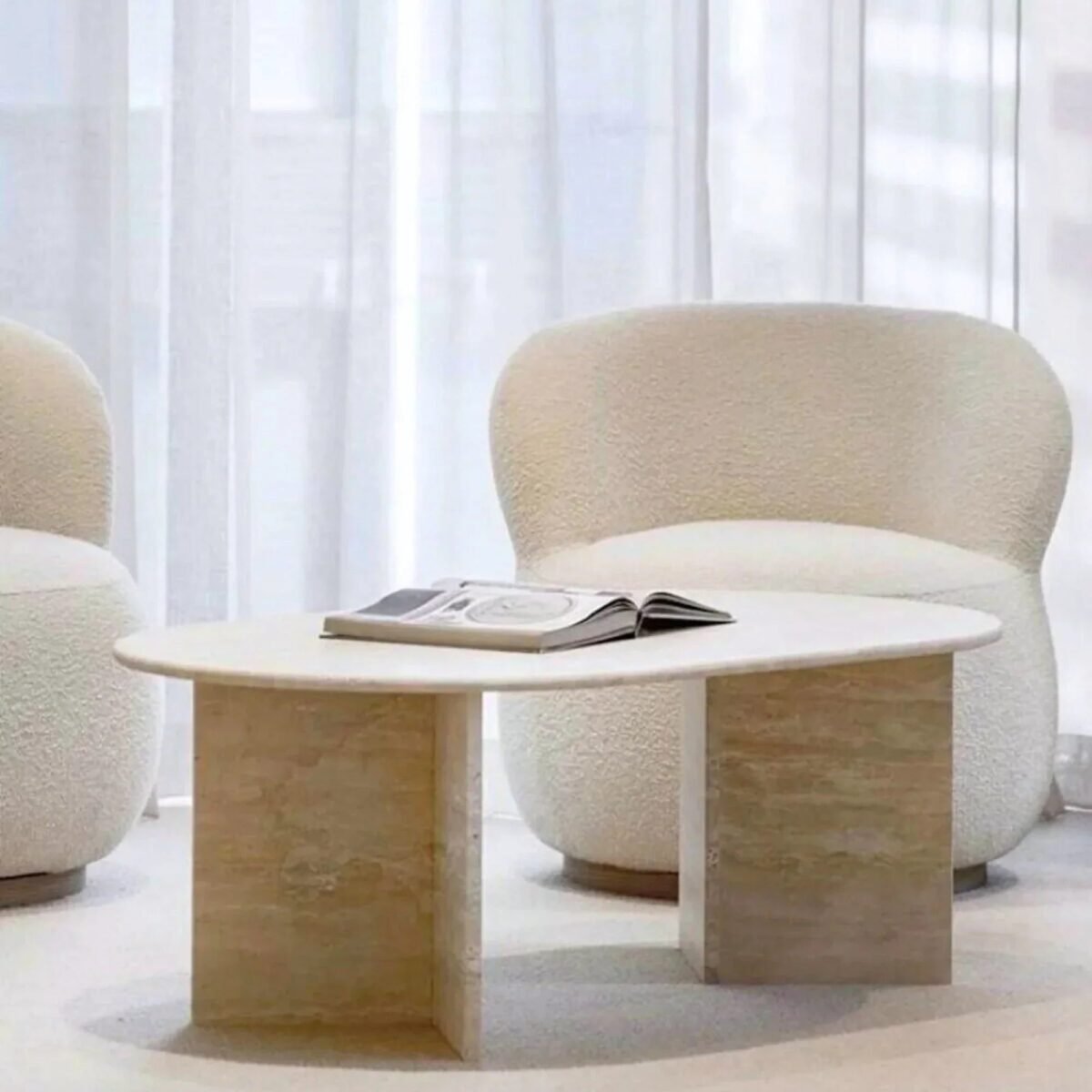 Troia Light Travertine Oval Shape Coffee Table Filled and Polished (W)24" (L)48" (H)16" - Image 1