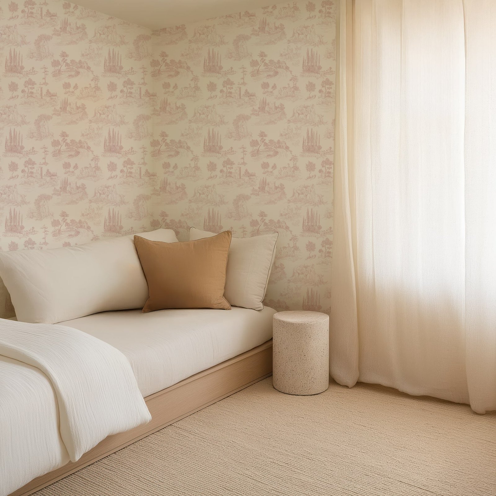 Pastoral Romance - Pale Pink Toile Landscape Wallpaper - Image 4