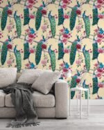 Peacock and Pink Magnolia Peel and Stick and Traditional Wallpaper - Image 5
