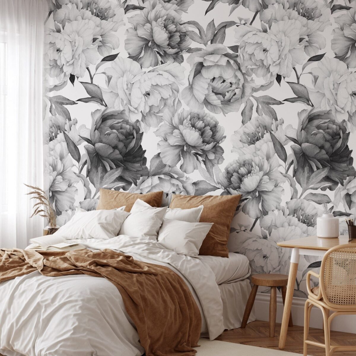 Black and White Peony Wallpaper - Image 4