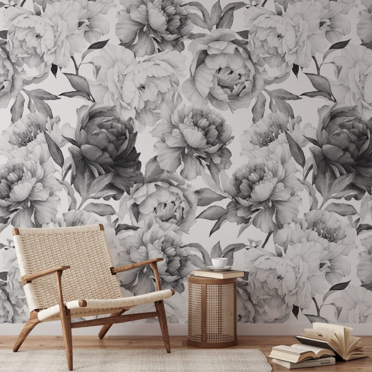 Black and White Peony Wallpaper - Image 1