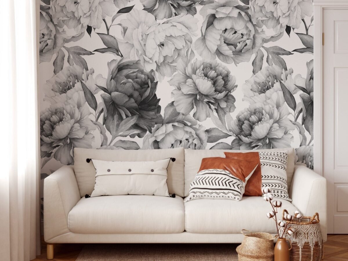Black and White Peony Wallpaper - Image 7