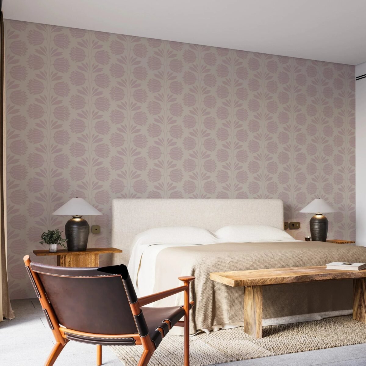 Soft Pink Botanical Wallpaper - Vintage Floral Wall Decor - Image 4