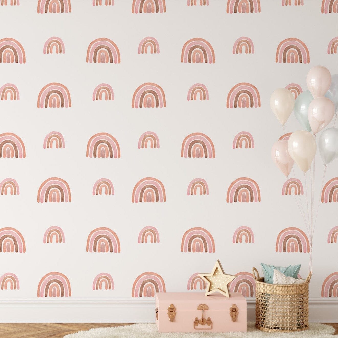 RainbowMuralWallpaper3-1 Pastel Boho Rainbow Peel and Stick Wallpaper | Girls Room Wall Decor - Image 1