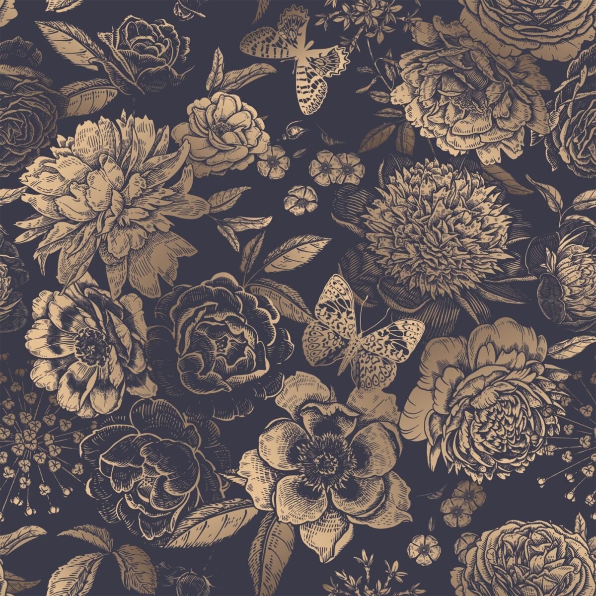 Vintage Flower Wallpaper Non-metallic gold - Image 2
