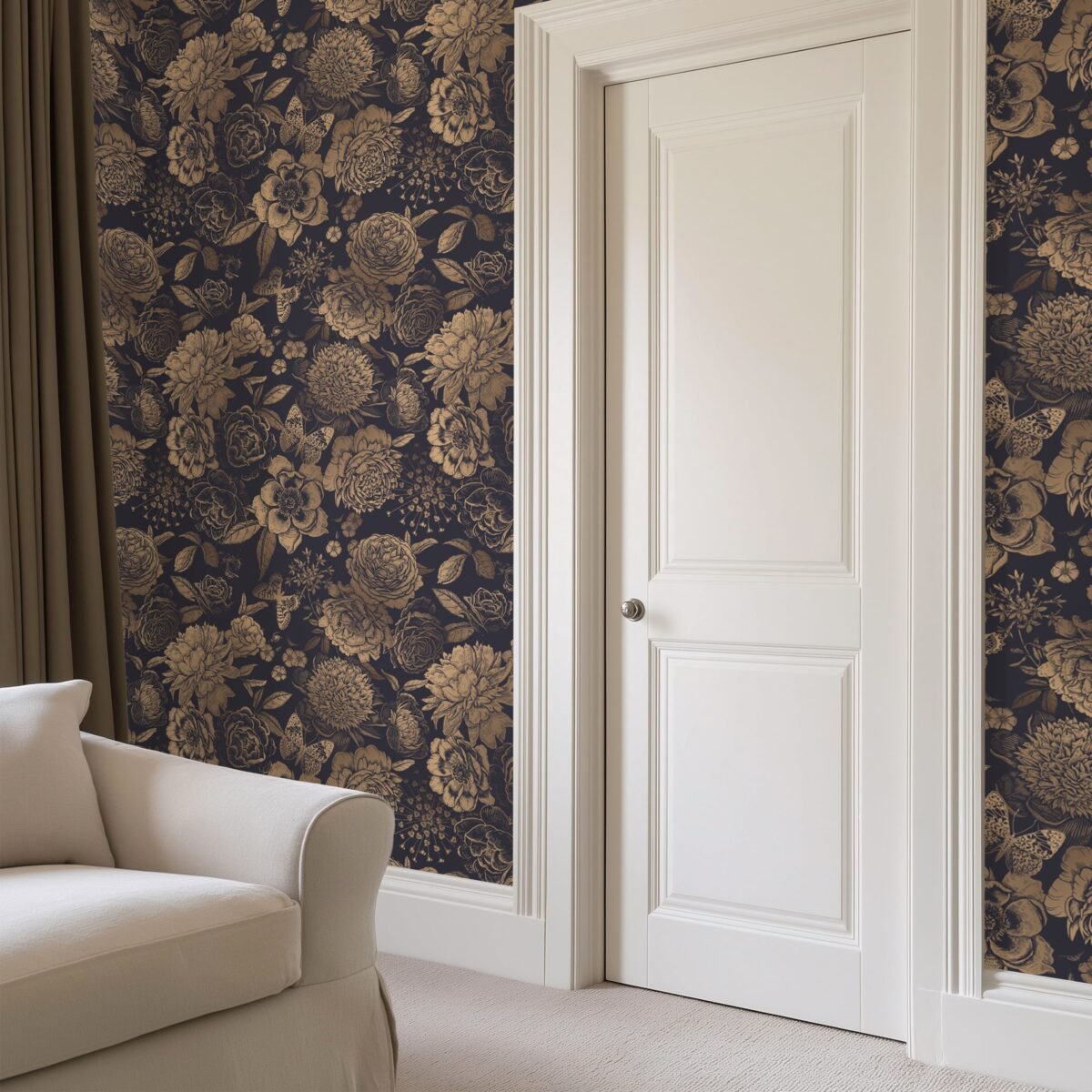 Vintage Flower Wallpaper Non-metallic gold - Image 3