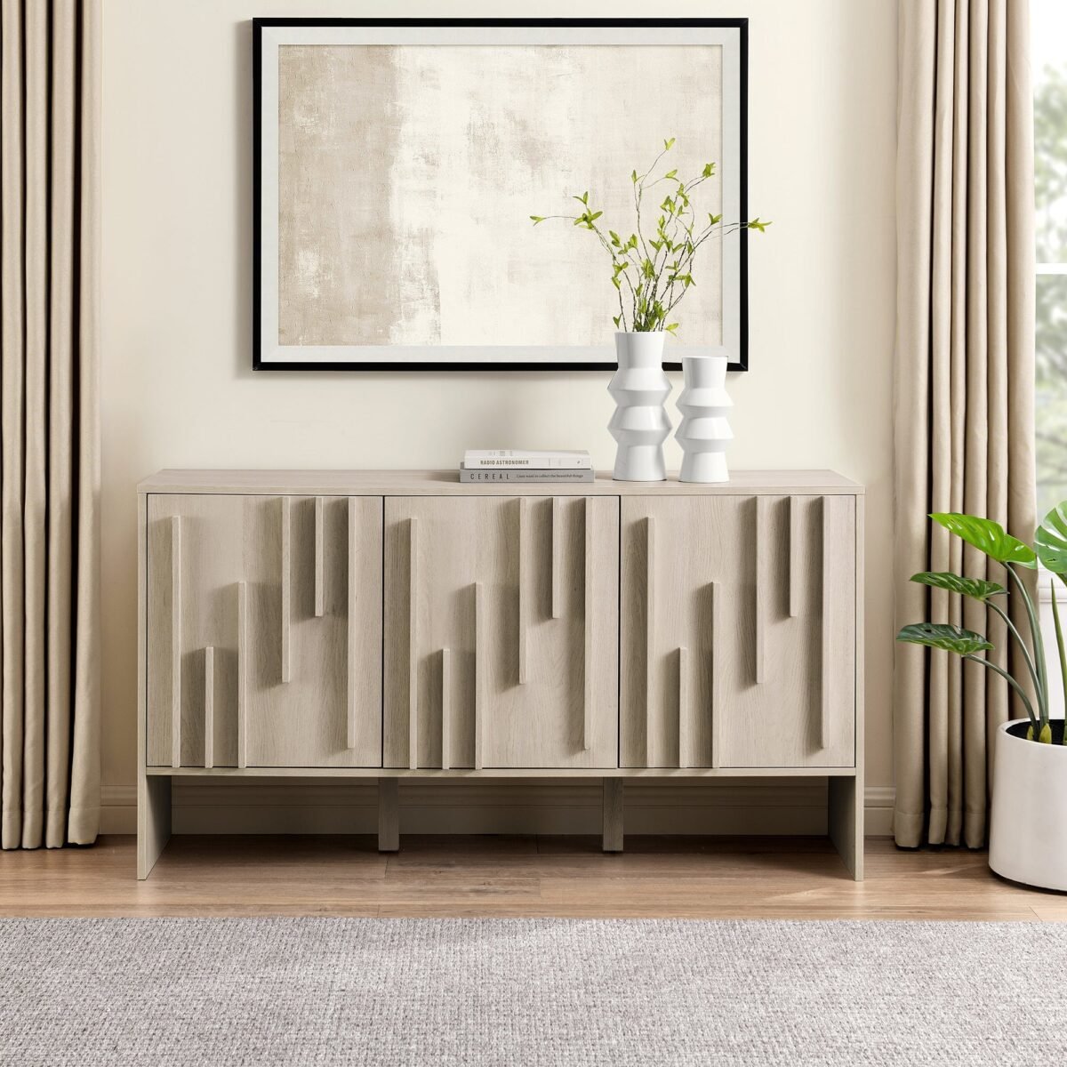 Silas Contemporary Wood Detailed-Door Sideboard / TV Stand - Image 1