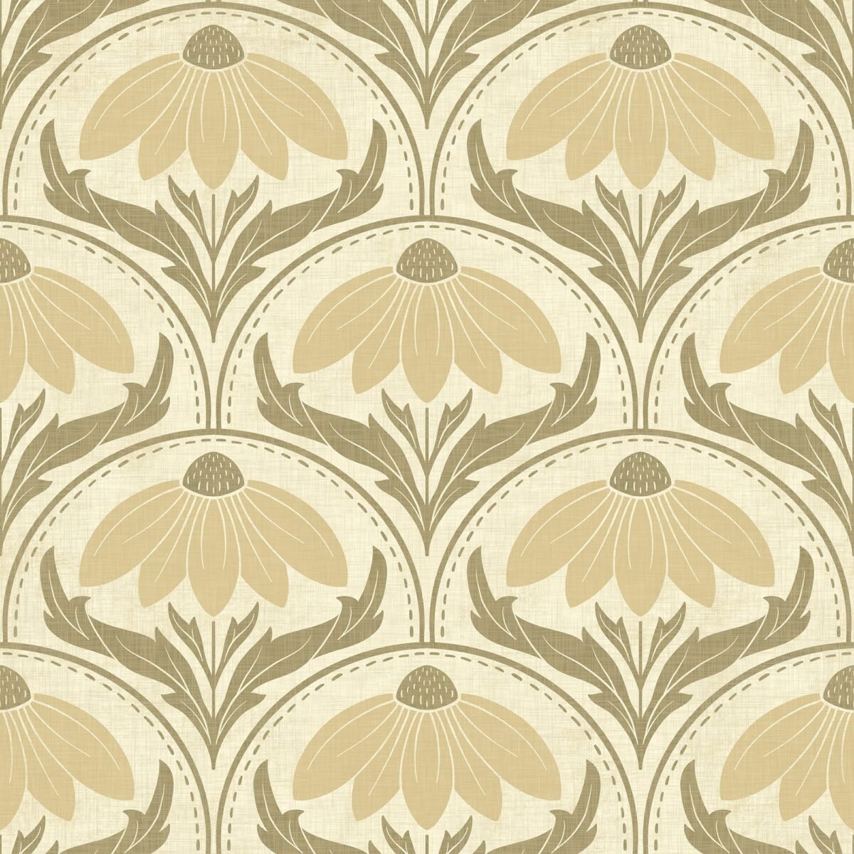Scalloped Coneflower Wallpaper - Vintage Floral Elegance - Image 2