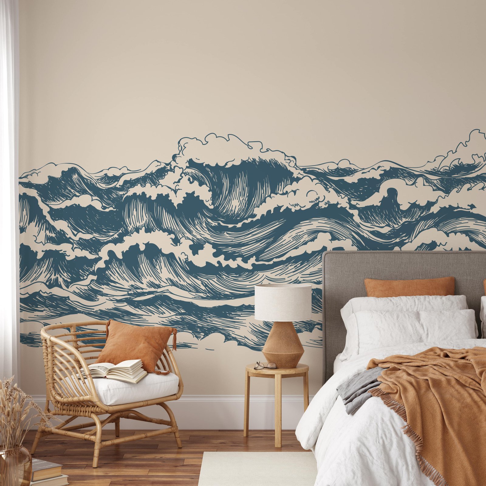 Ocean Wave Wallpaper Mural - Coastal Nautical Peel and Stick Wall Mural - Image 2