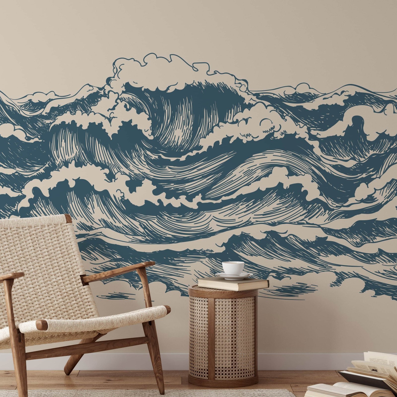 Ocean Wave Wallpaper Mural - Coastal Nautical Peel and Stick Wall Mural - Image 1