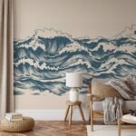 Ocean Wave Wallpaper Mural - Coastal Nautical Peel and Stick Wall Mural - Image 5