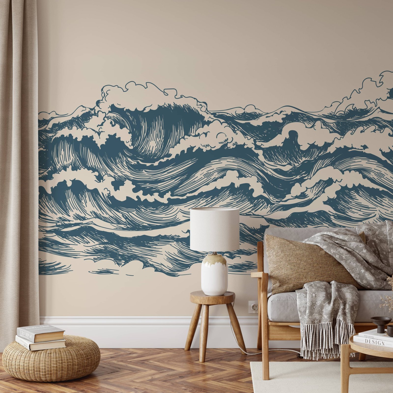 Ocean Wave Wallpaper Mural - Coastal Nautical Peel and Stick Wall Mural - Image 5