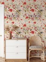 Red Floral Mural Wallpaper - Image 4