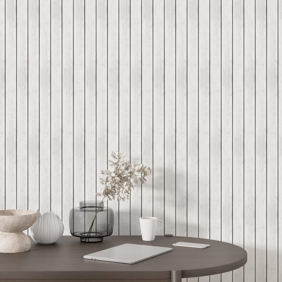 White Shiplap Wallpaper - Image 1