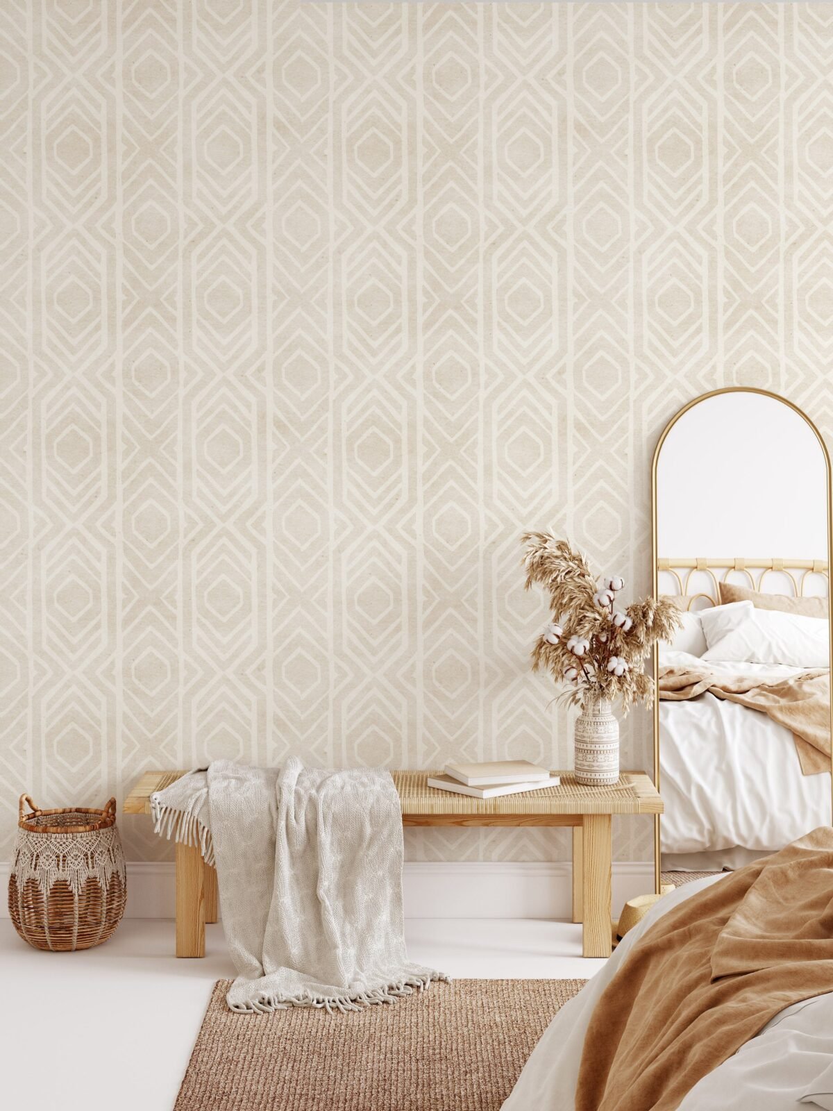 Beige Ikat Texture Peel and Stick Wallpaper Mural - Image 4