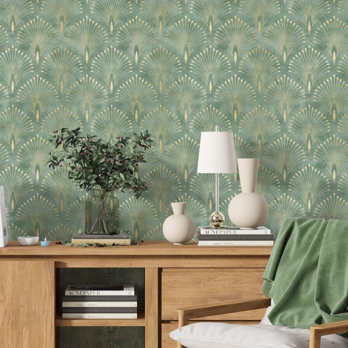 Art Deco Green and Gold Wallpaper - Image 6