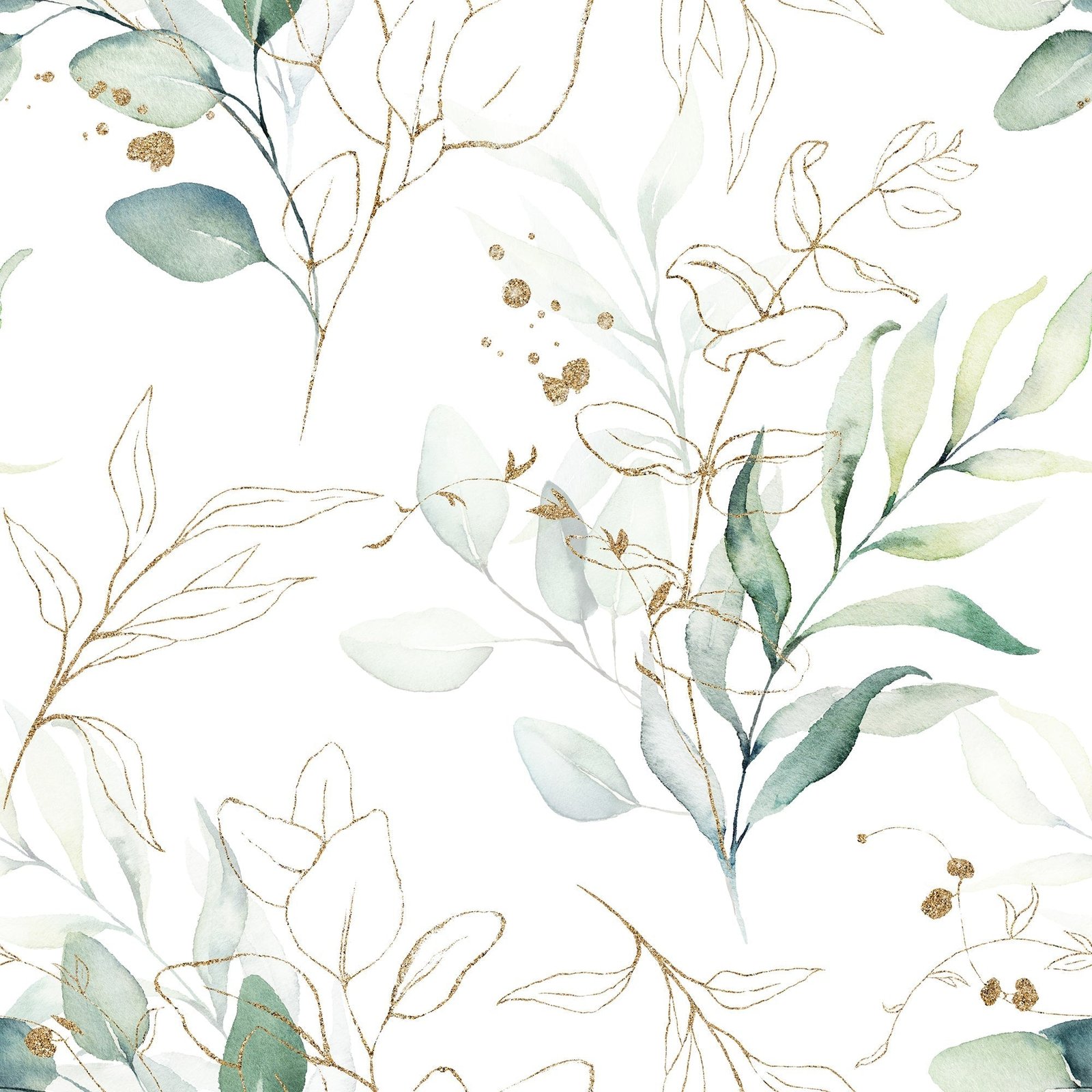 Watercolor Botanical Wallpaper with Gold Accents - Image 2