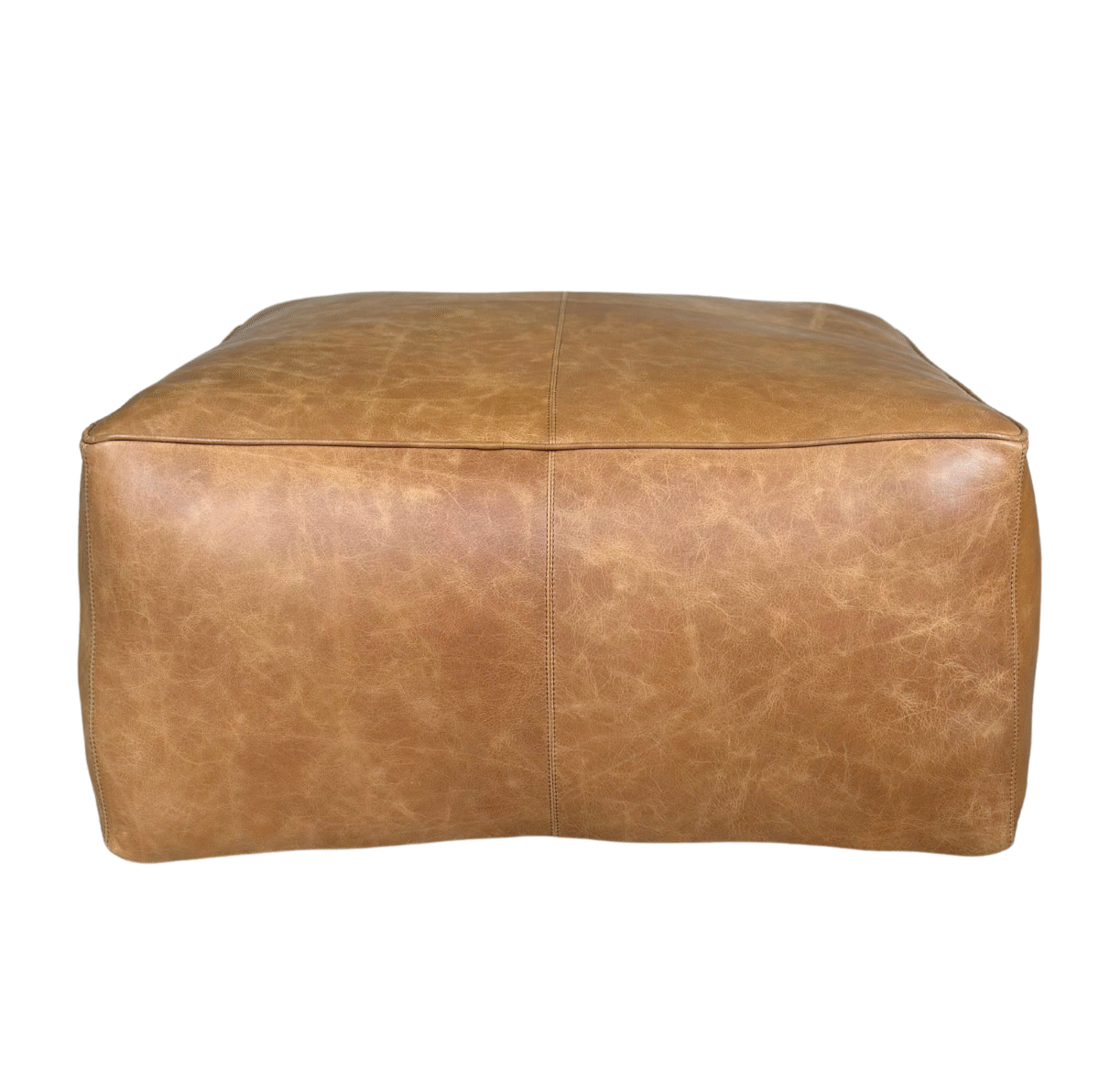 Square Leather Pouf - Tan - Image 1
