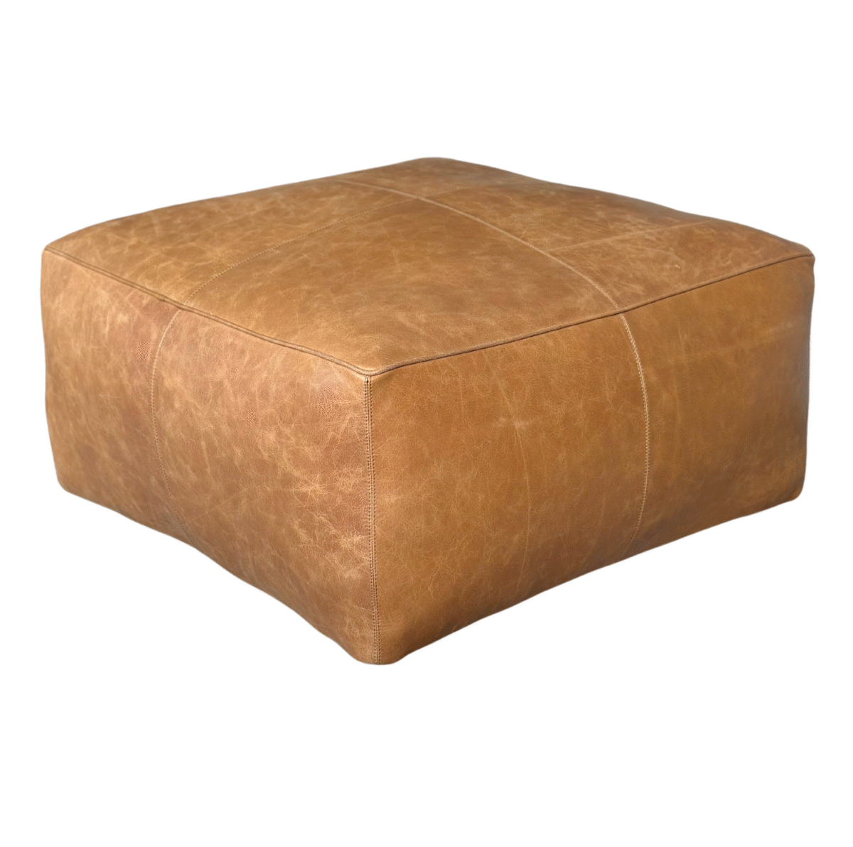 Square Leather Pouf - Tan - Image 3