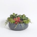 Lifelike Round Artificial Succulent Arrangement In Modern Gray Planter – Elegant Home Décor