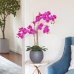 25" Lifelike Artificial Pink Double Stem Orchid in Modern Grey Pot - Elegant Home Decor - Image 2