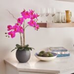 25" Lifelike Artificial Pink Double Stem Orchid in Modern Grey Pot - Elegant Home Decor - Image 6