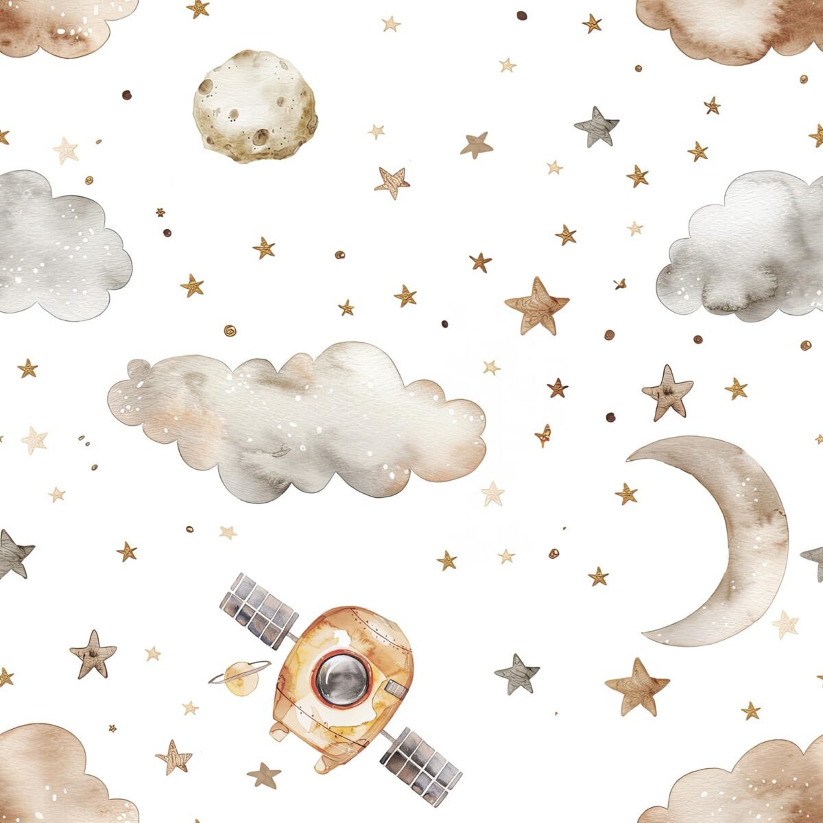 Spaceship Wallpaper For Boys - Soft Clouds and Stars - Image 2