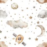 Spaceship Wallpaper For Boys - Soft Clouds and Stars - Image 2
