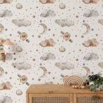 Spaceship Wallpaper For Boys - Soft Clouds and Stars
