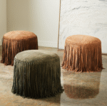 Suede Pouf w/ Fringe - Olive - Image 2