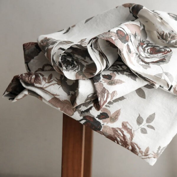 Handcrafted Linen Eggplant Tablecloth with Grey Roses – Elegant Dining Decor by CG Hunter