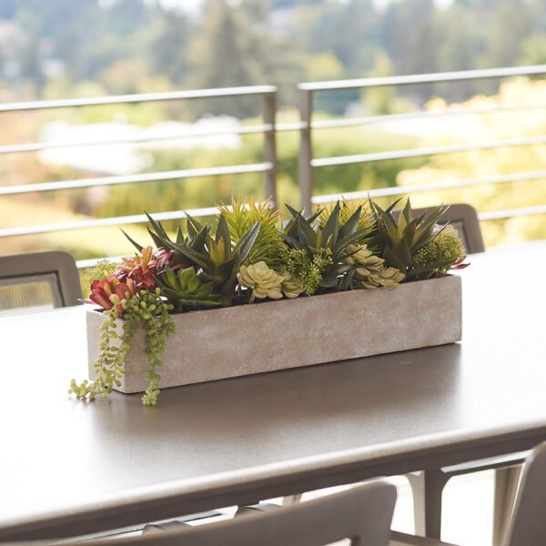 Lifelike Rectangular Faux Succulent Arrangement in Modern Natural Planter - Home Décor Centerpiece