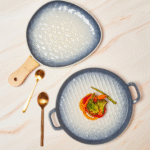 Serveware Platter With Wooden Handle, Blue