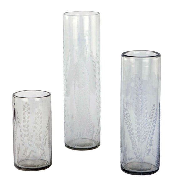 CG Hunter 3-Piece Handcrafted Etched Glass Tall Vases Set – Elegant Home Decor Accent