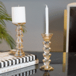 Dual Side Crystal Tapered Candle Holder, Tinted Gold - Image 6