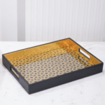 Vegan Leather Serving Tray w/ Black & Gold Design