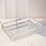 Silver Vegan Leather Decor Tray with Mirror Base - Image 2