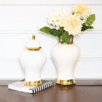 White Urn in Golden Accents with Lid, Small - Image 4