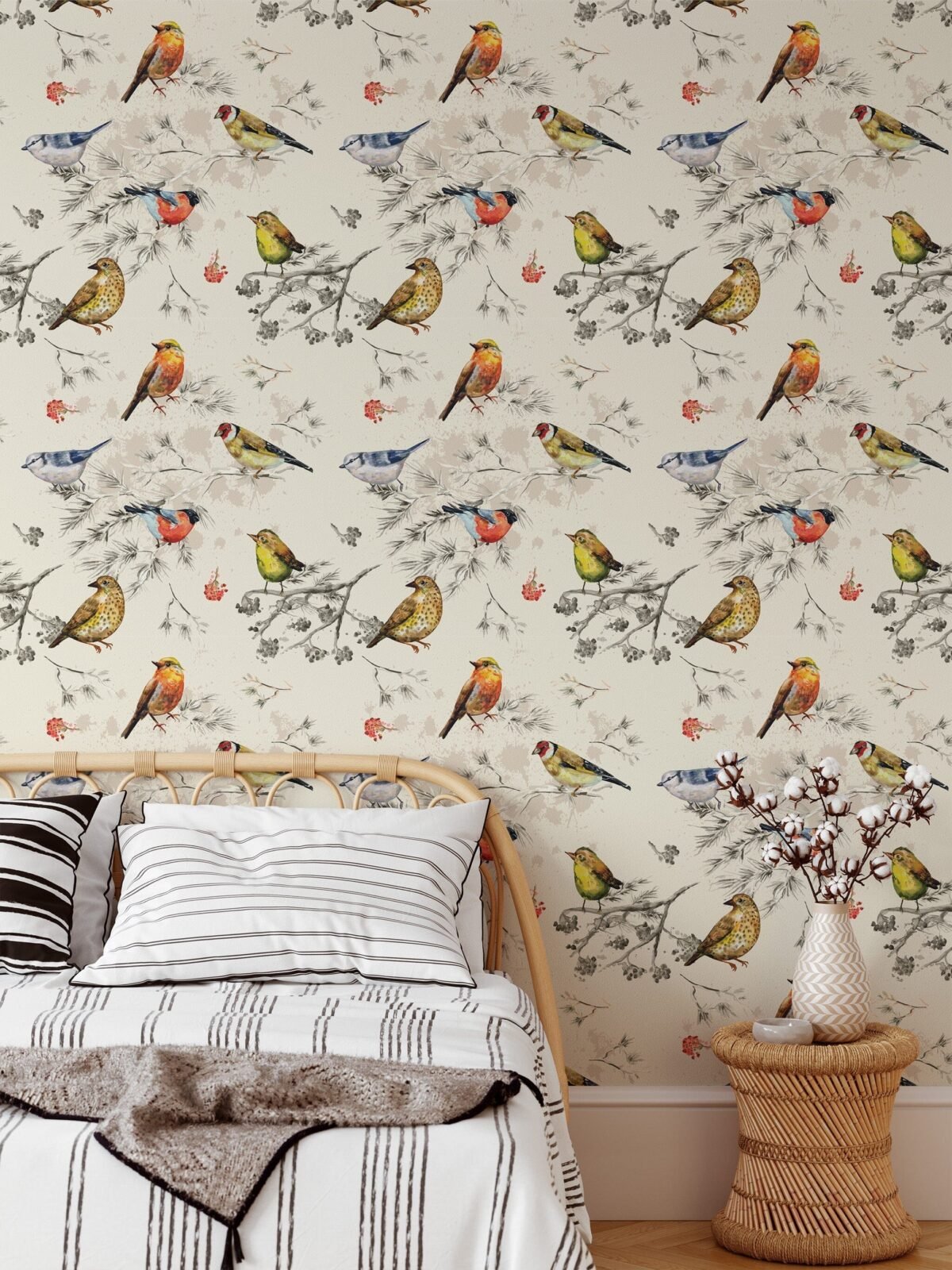 Vintage Birds Pattern Wallpaper - Peel and Stick Nature Inspired Wallpaper - Image 6