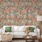Vintage Coral Pink Retro Flowers Wallpaper - Image 3