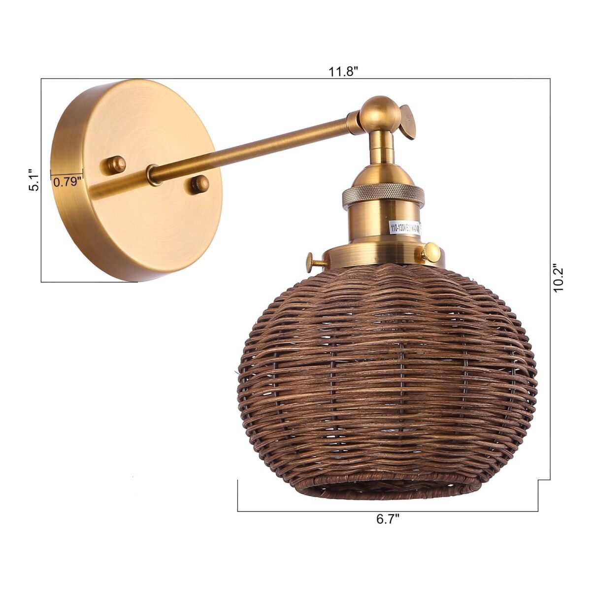 1-Light Traditional Rattan Golden Wall Sconce Light - Image 8