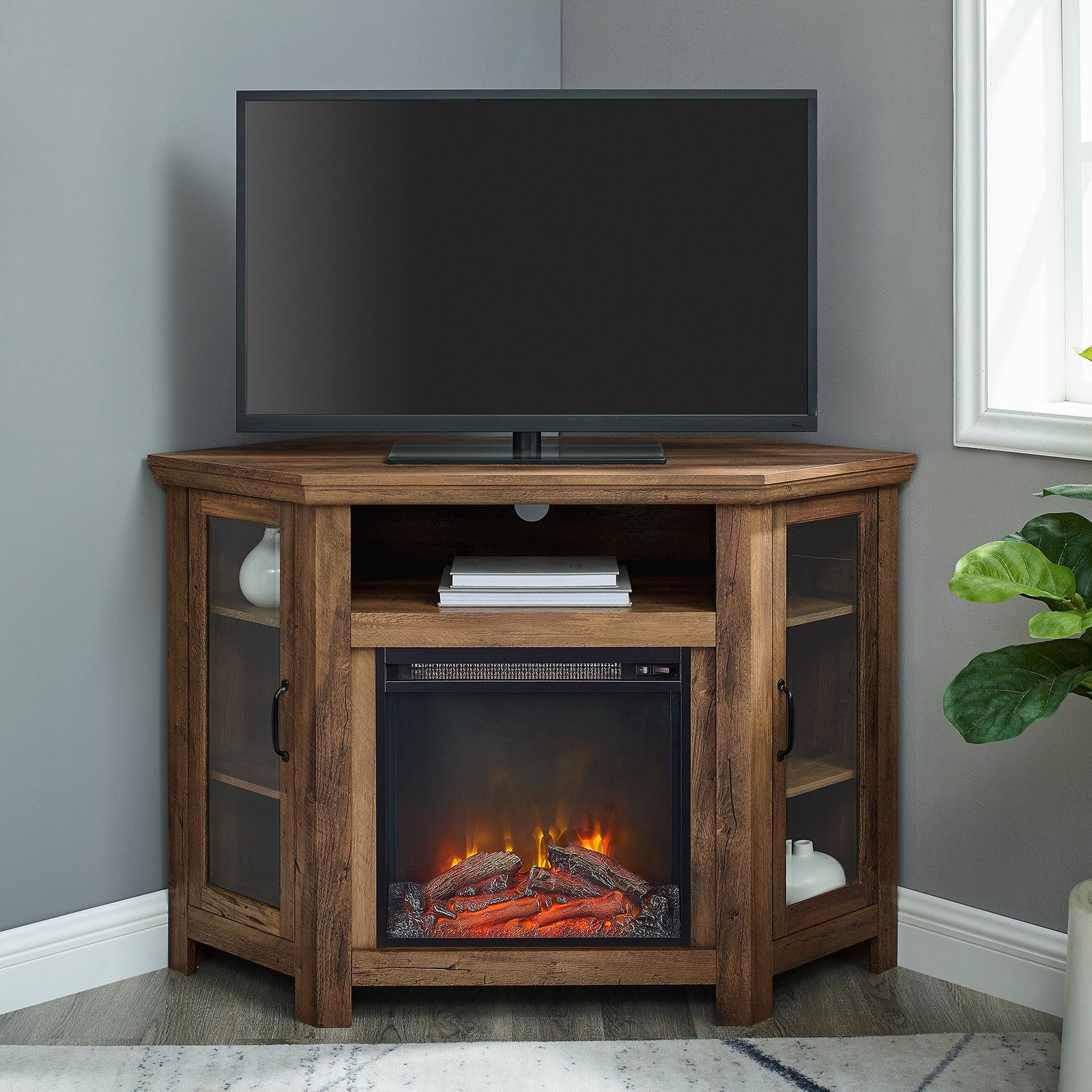 W48FPCRRO-RS-2Amazon Barn 48" Wood Corner Fireplace TV Stand - Image 1