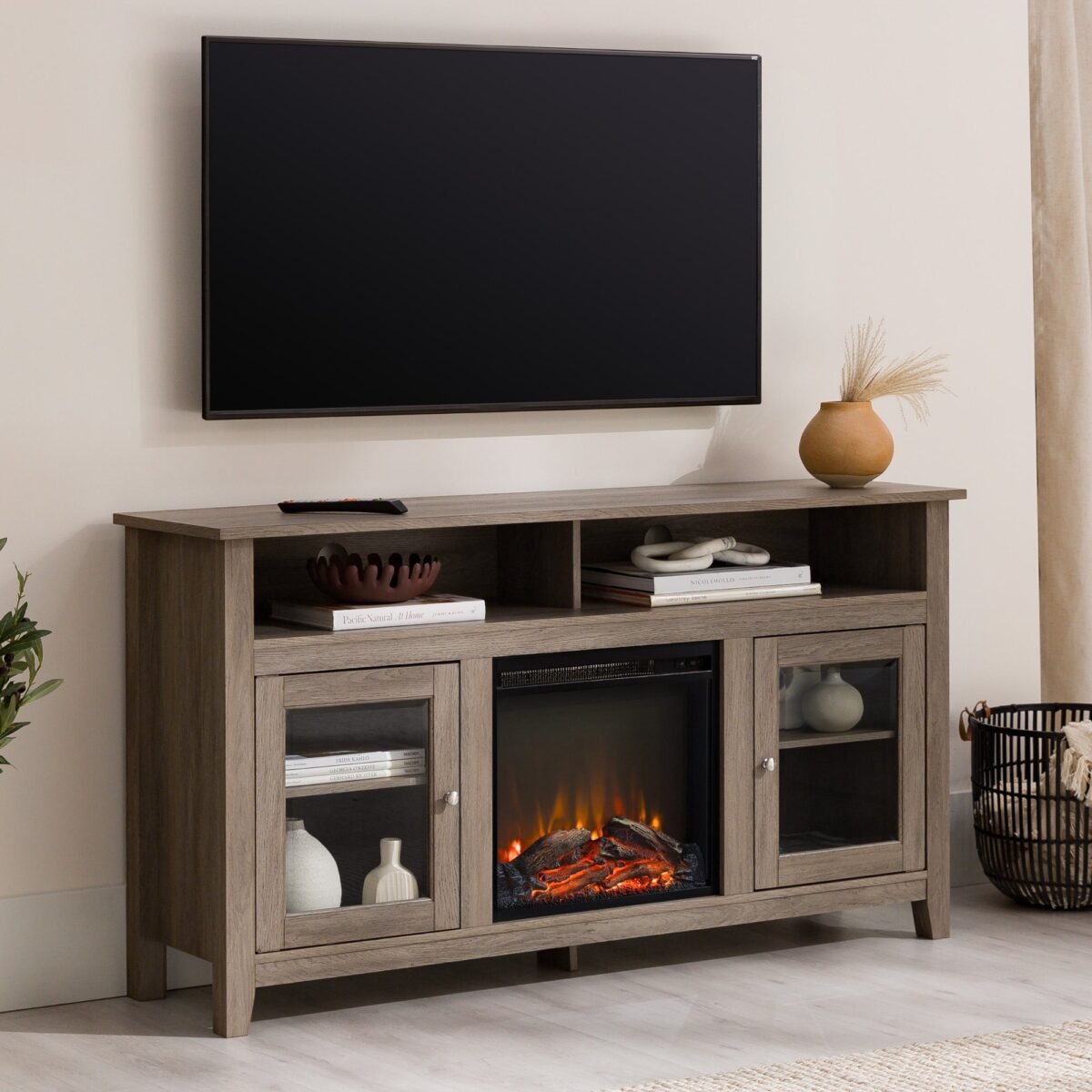Wasatch 58" Transitional Fireplace Glass Wood TV Stand - Image 10